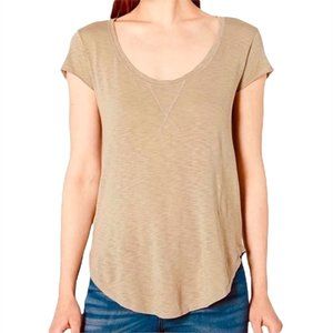 New LA Made Slub Knit Scoop Neck Short Sleeve T-Shirt Niki Dune Tan Size Small